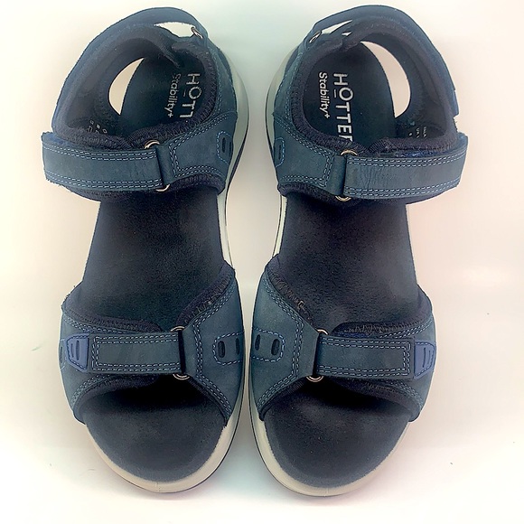 hotter Shoes - HOTTER Stability Leather Walking Strappy Sandals Navy Blue Women Size 8